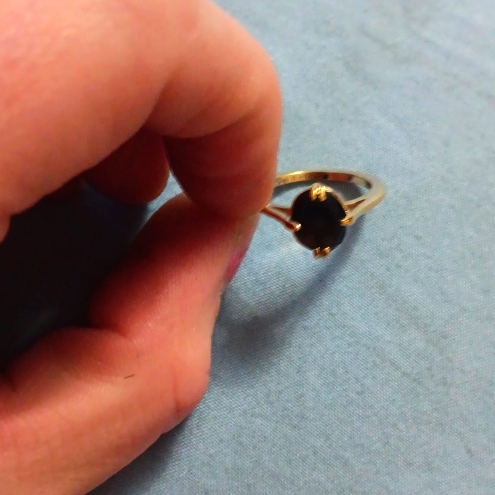 Stamped Gold Ring With Dark Blue Ruby - image 5